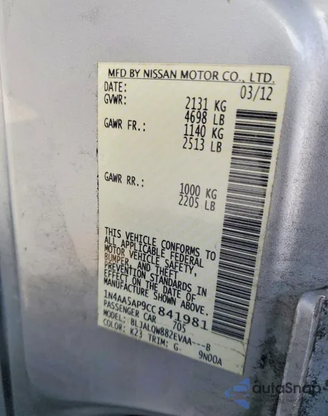 2012 Nissan Maxima S from USA, damaged, VIN 1N4AA5AP9CC841981